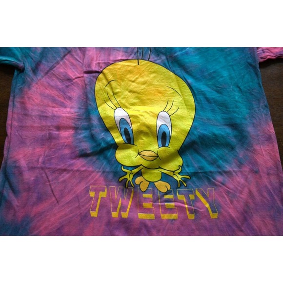 Vintage 90s 1998 Kids L Looney Tunes Cartoon Tweety Bird Shirt Tye Dye - Picture 2 of 5